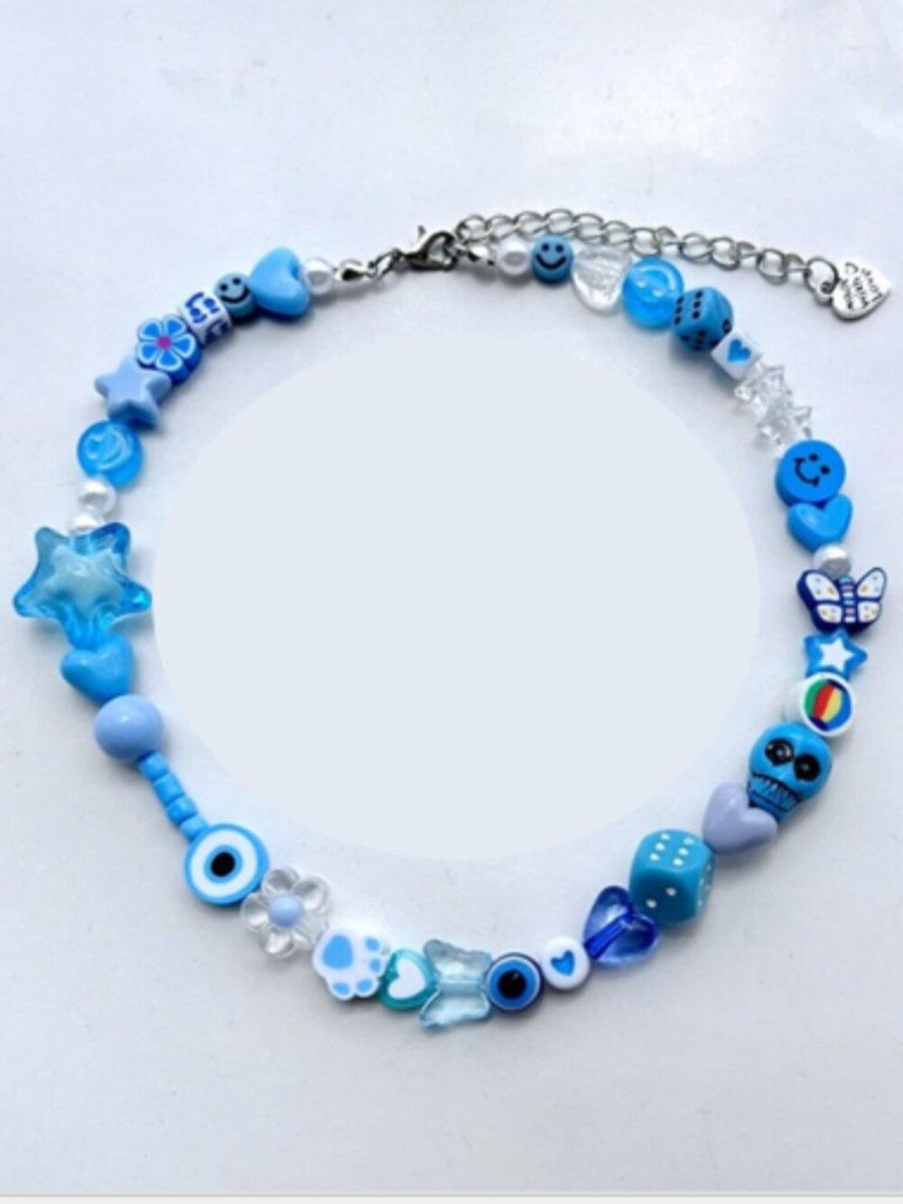 Free People Blue Beaded Indie Sleaze Novelty Charm Statement Necklace